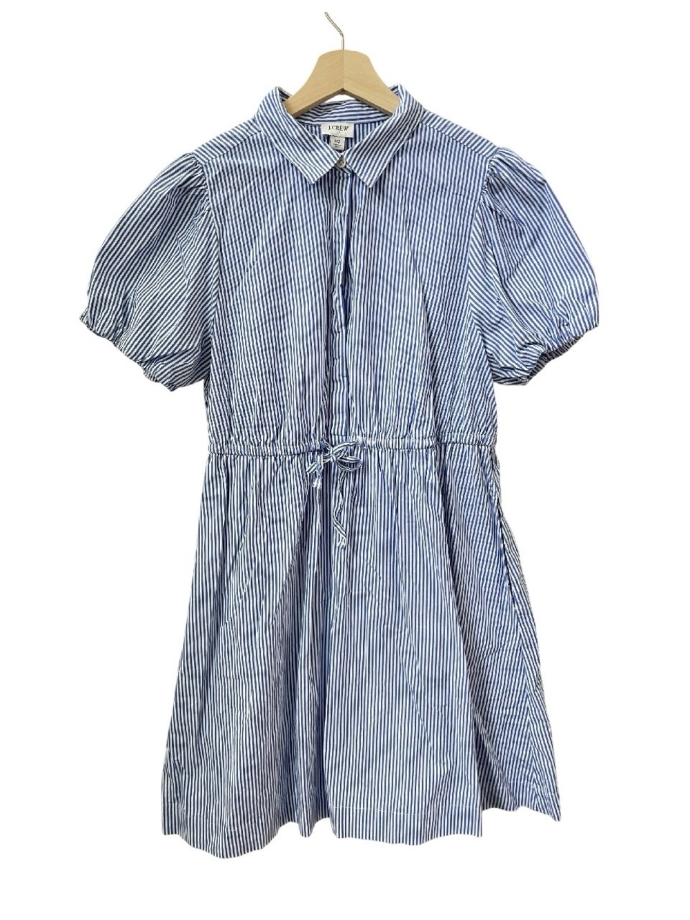 J.Crew Blue White Striped Coastal Puff Sleeve Button Front Midi Shirtdress 10